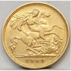 AUSTRALIA 1908 . HALF 1/2 SOVEREIGN . SYDNEY . GOLD